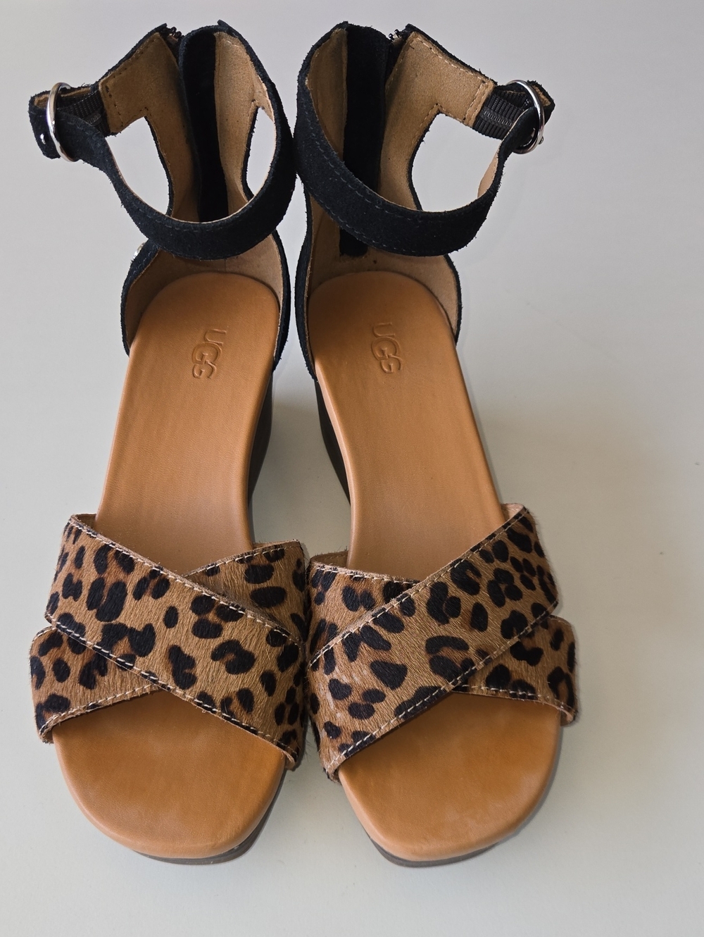 UGG Women's Leopard Print Ankle Strap Sandals - Black & Brown